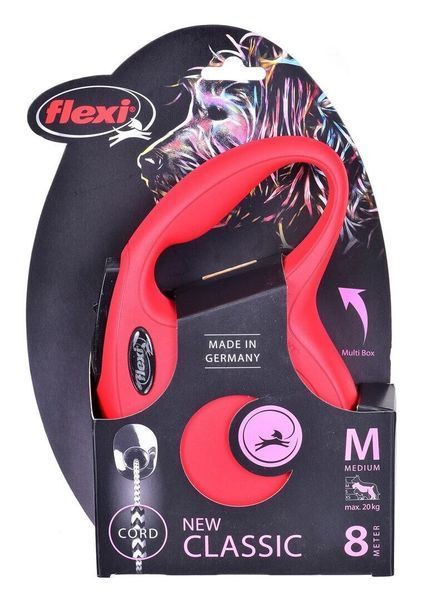 Поводок-рулетка для собак Flexi New Classic M до 20 кг красный трос 8 м 22941 фото