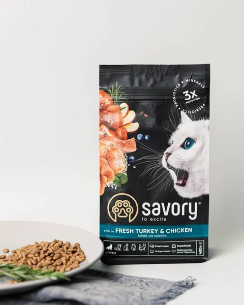 Savory Kitten Chicken with Fresh Turkey and Chicken Сухий корм з смачним курча для кошеня зі свіжою індичкою та куркою 4820232630136 фото